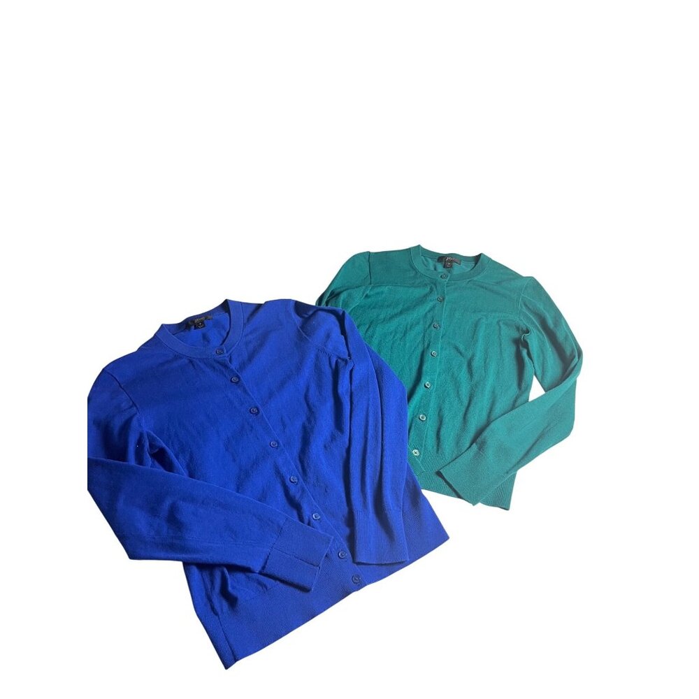 J.Crew Womens Cotton Blend Button-Up Cardigans Small Green & Blue Set Of Two